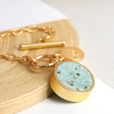Golden Finish T-Bar Necklace with Concrete Disc by Peace of Mind